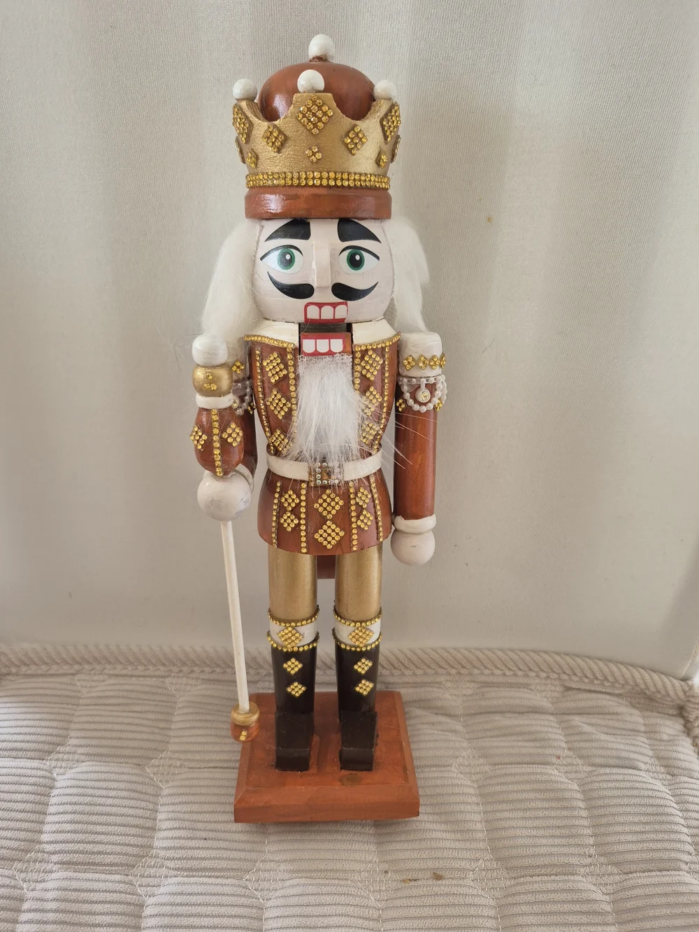 Wooden Cinnamon and Gold Nutcracker King Figurine - Decorative Home Accent